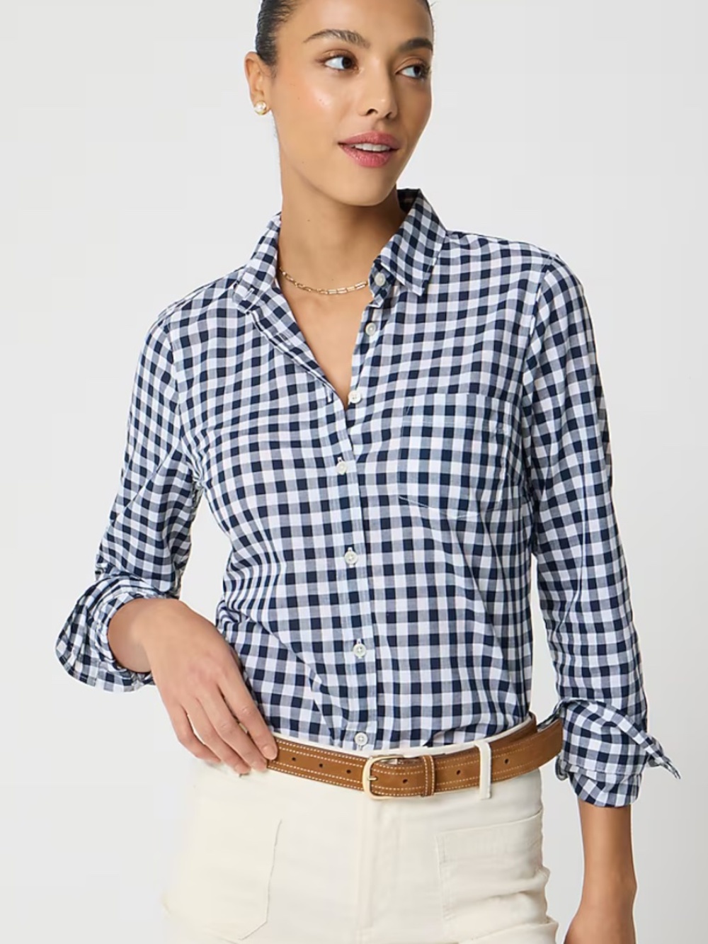 J.Crew gingham cotton shirt in cottagecore navy